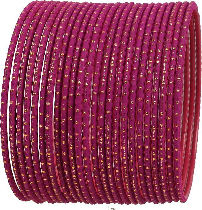 Touchstone Indian Bollywood Trending Fashion Handcrafted Beautifully Trimmed Edges Textured Golden Dots Designer Jewelry Bangle Bracelets. Set of 24 for Women.