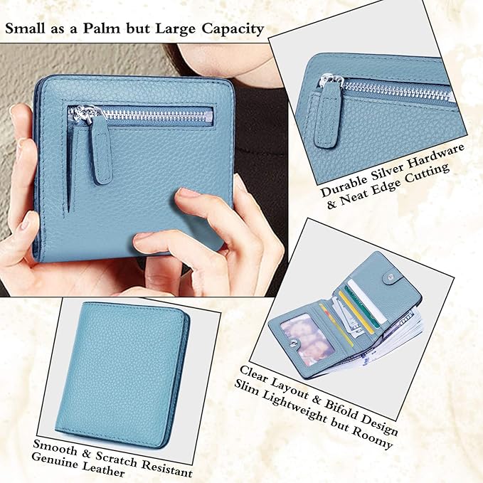 AINIMOER Small Leather Wallet for Women, Ladies Credit Card Holder RFID Blocking Women's Mini Bifold Pocket Purse