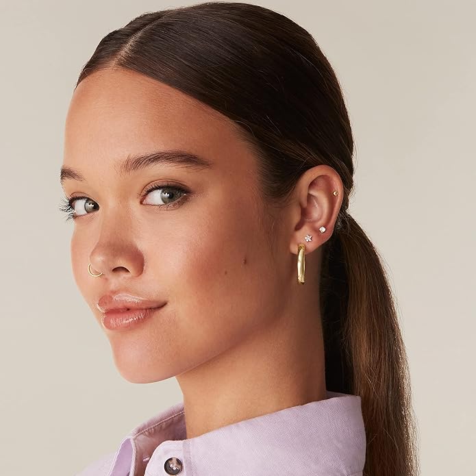 PAVOI 14K Gold Plated Wide Flat Edge Hoop Earrings for Women | Rose, White and Yellow Gold Hoops | Hypoallergenic Jewelry