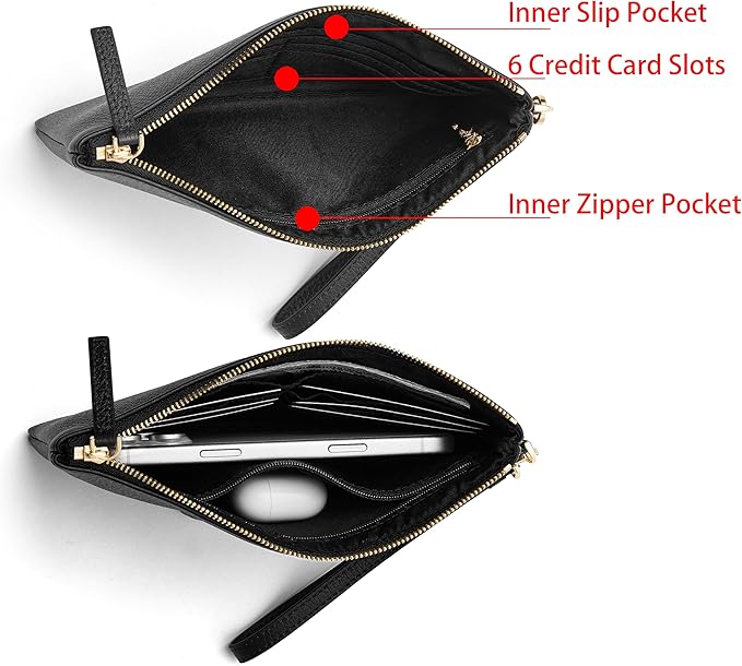 DORIS&JACKY Small Leather Wristlet Clutch Purse for Women Slim Designer Wallet and Cellphone Pouch Bag With Detachable Strap