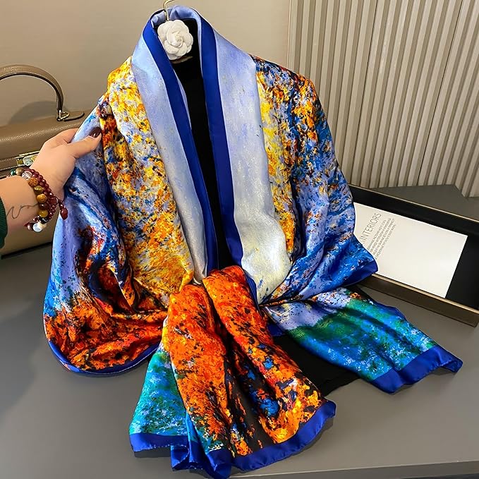 YOUR SMILE Large Mulberry Silk Feeling Long Stain Scarf Lightweight Sunscreen Shawls Wraps for Women