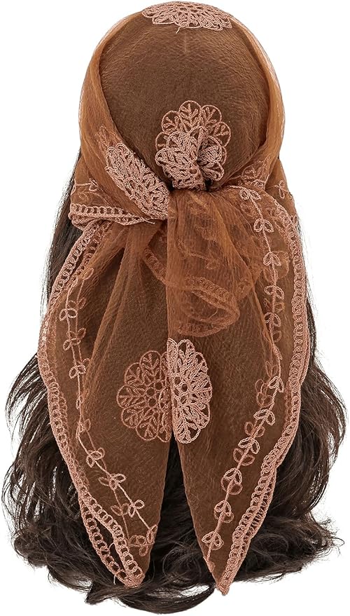 Floerns Women's Flower Embroidery Hair Scarf Headband Sheer Lace Hair Bandana
