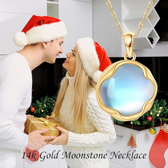 ELFRONT Mothers Day Gifts 14k Real Gold Dainty Necklace, Solid Gold Delicate Pendant For Women Mom Lover
