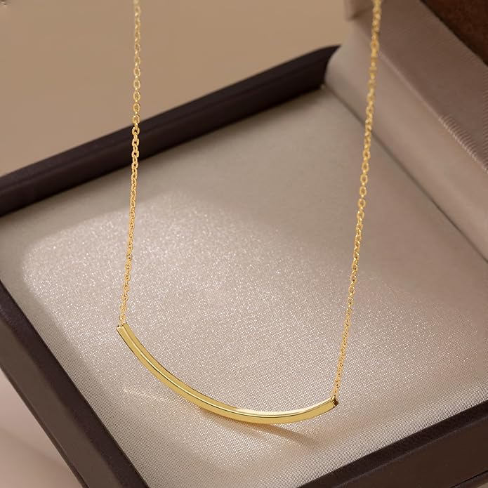 SLUYNZ Solid 925 Sterling Silver Minimalist Bar Choker Necklace for Women Teens Curved Tube Bar Pendant Necklace