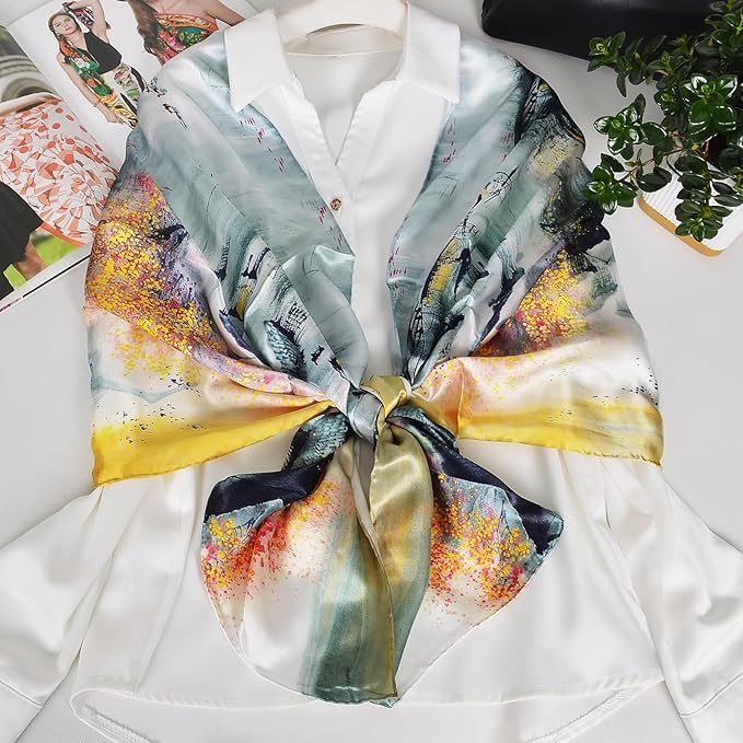 100% Mulberry Silk Scarf for Women Neck Oblong Headscarves Long Floral Print Lightweight Silk Wraps Shawls 67"*20"