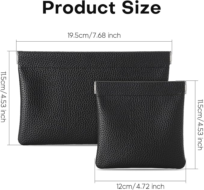 Sightor Leather Pocket Cosmetic Bag for Purse, 2 Pack Small Makeup Bag for Women Coin Purse Lipstick Cosmetic Accessories Organizer Travel Cosmetic Pouch (Black)