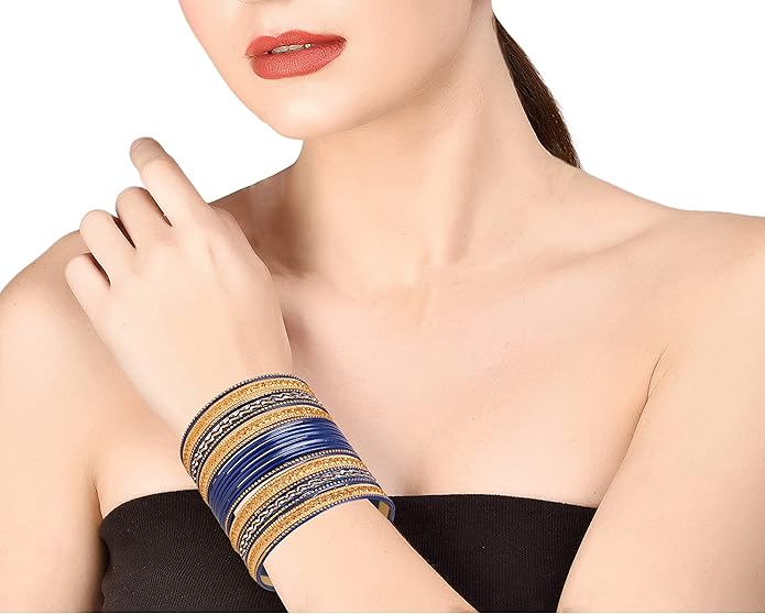 Touchstone Indian Metal Bangles for Women Gold Alloy Bracelets desi 2 Dozen Bangle Collection Bollywood Women's Jewelry Set Multi Stacking Wide Chunky Textured Golden Set of 24 in Gold or White Tone
