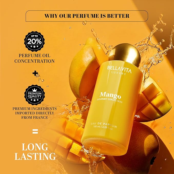 BELLAVITA Gourmet Collection Mango EDP | Fruity, Floral, Woody Long Lasting Fragrance Perfume for Men and Women 100ml