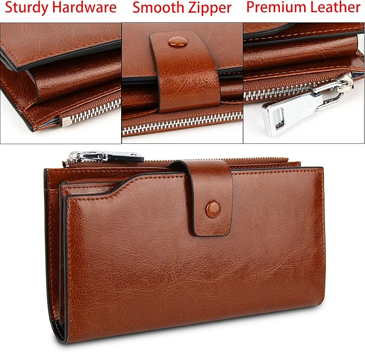 YALUXE Women's Genuine Leather Wallet RFID Blocking Multi Card Holder with Cell Phone Pocket Mothers Day Gifts