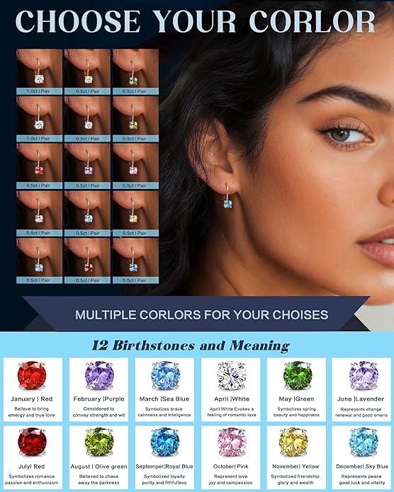 Moissanite Earrings,1.0ct-2.0ct D Color Brilliant Round Cut Earring 18K White Gold Plated Sterling Silver Dangle Earrings Moissanite Leverback Drop Earring s