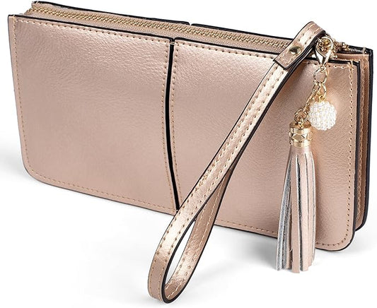 befen Genuine Leather Wristlet Clutch for Women Ultra-Slim Ladies Credit Card Holder Wallet Purses with RFID Protection