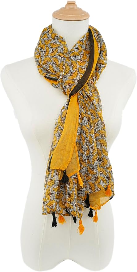 YOUR SMILE Large Boho Scarf for Women Lightweight Floral Printed Scarves Fall Winter Fashion Fringed Shawl wraps