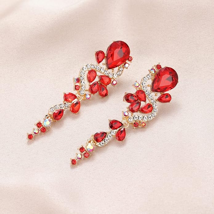 Fashion Rhinestone Statement Drop Dangle Earrings Long Colorful Crystal Bridal Wedding Teardrop Chandelier Earrings for Women Prom Pageant