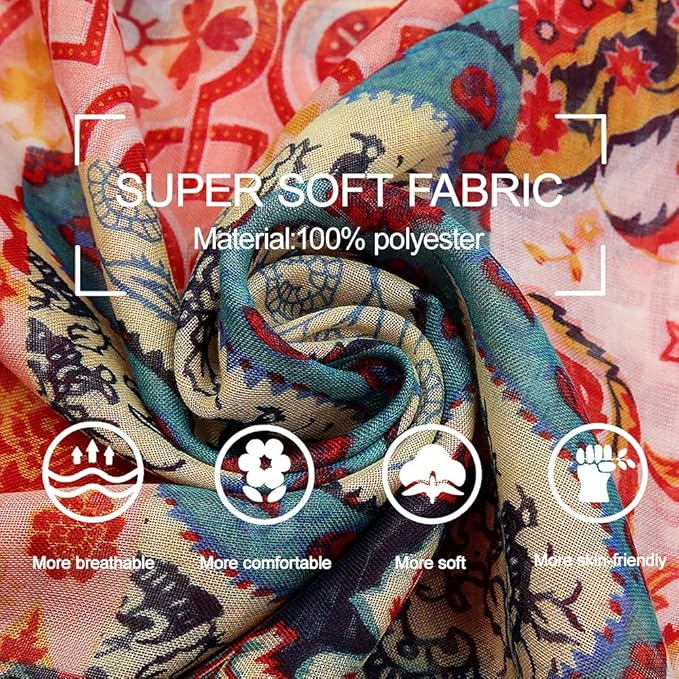 Yeieeo Boho Scarf for Women Lightweight Floral Printed Scarf Fall Winter Fashion Fringed Shawl