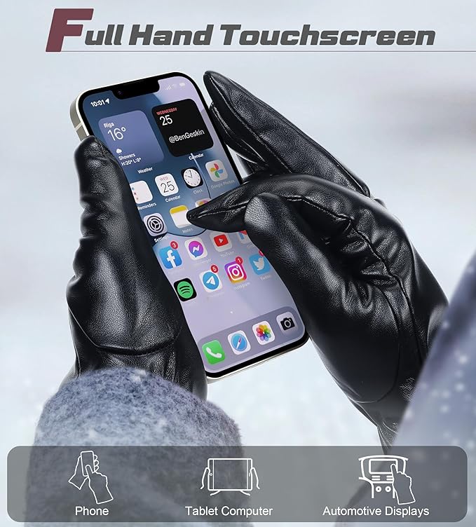 Aegend Winter Gloves Women, Stylish Crossover Wrist PU Leather Gloves with Warm Materials, Full Hand Touchscreen for Phone & Tablet, Slim Fit for Driving & Outdoor(Black,S)