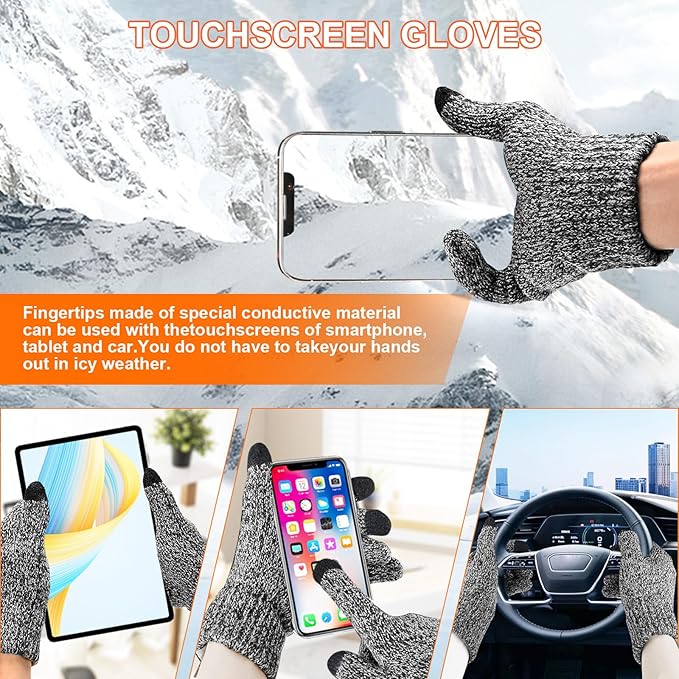 3PCS Winter Beanie Hat Scarf Touchscreen Gloves Set for Men and Women, Knitted Fleece Lined Hats Thermal Gloves Long Scarf