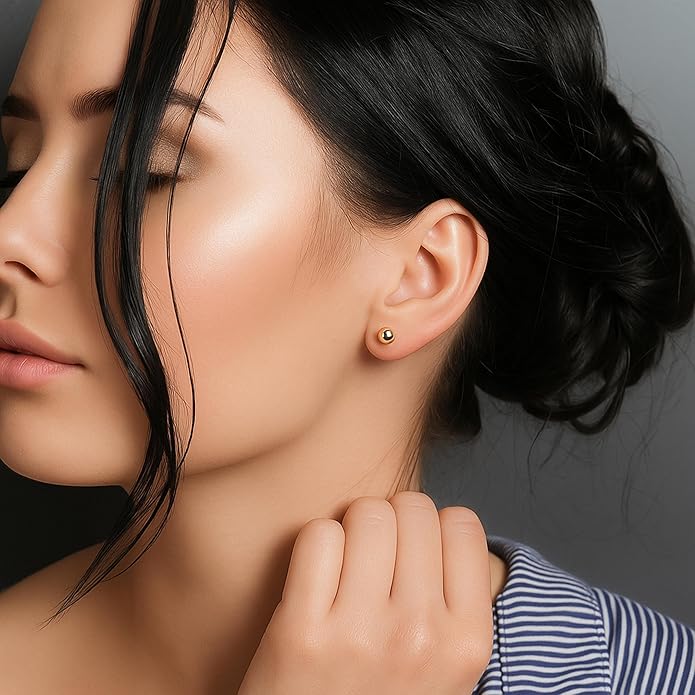 Kezef 14K Gold Filled Ball Stud Earrings for Women - Thick 14K Gold Layer, Hypoallergenic for Sensitive Ears, Round Studs | 3mm-9mm