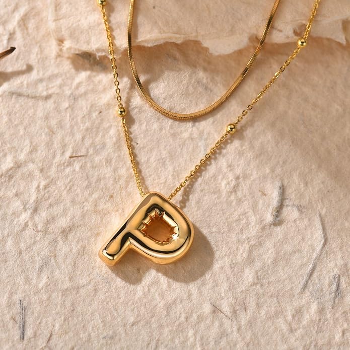 LUCA SMITH Initial Necklaces for Women, Dainty Balloon Bubble Letter, Name Letter Alphabet Pendant Layered Choker Chain Jewelry Gift