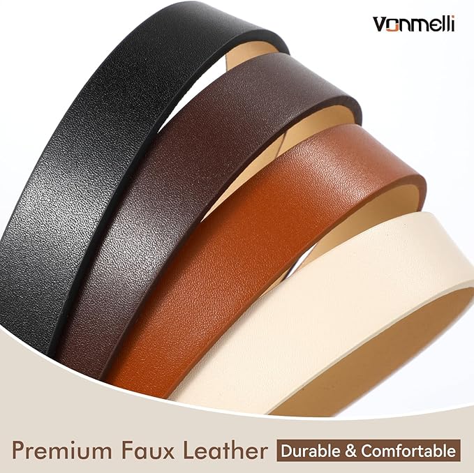 VONMELLI 4 Pack Womens Thin Leather Belt Skinny Waist Belts for Women Fashion Jeans Dress with Gold Buckle