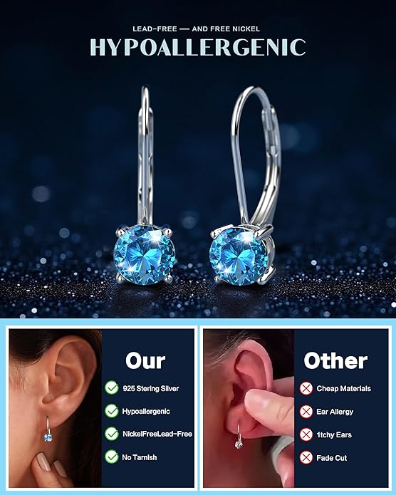 Moissanite Earrings,1.0ct-2.0ct D Color Brilliant Round Cut Earring 18K White Gold Plated Sterling Silver Dangle Earrings Moissanite Leverback Drop Earring s