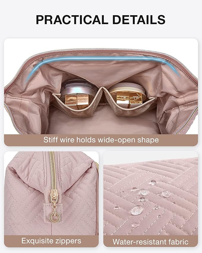 BAGSMART Travel Makeup Bag, Cosmetic Bag Make Up Organizer Case,Large Wide-open Pouch for Women Purse for Toiletries Accessories Brushes