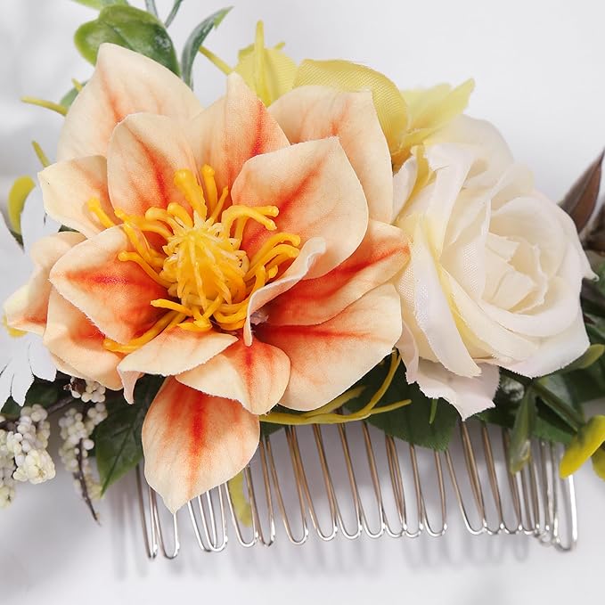Flower Hair Clip for Women - Elegant Hair Accessory for Wedding, Party & Daily Wear (Orange)
