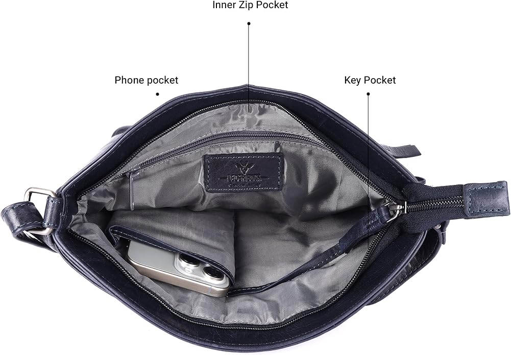 Terry Large Soft Real Leather Womens Crossbody Handbags and Purses-Triple Zip Premium Sling Crossover Shoulder Bag