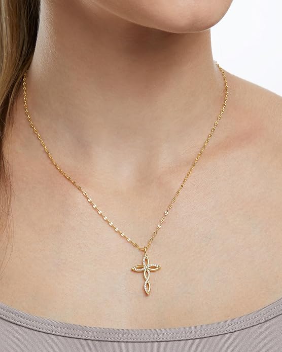 Milla 14K Gold Plated Cross Necklace for Women, Silver Cross Necklaces for Women, 18 inches Chain with Cross Pendant