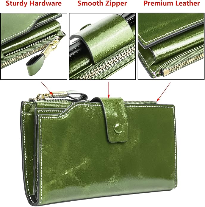 YALUXE Women's Genuine Leather Wallet RFID Blocking Multi Card Holder with Cell Phone Pocket Mothers Day Gifts