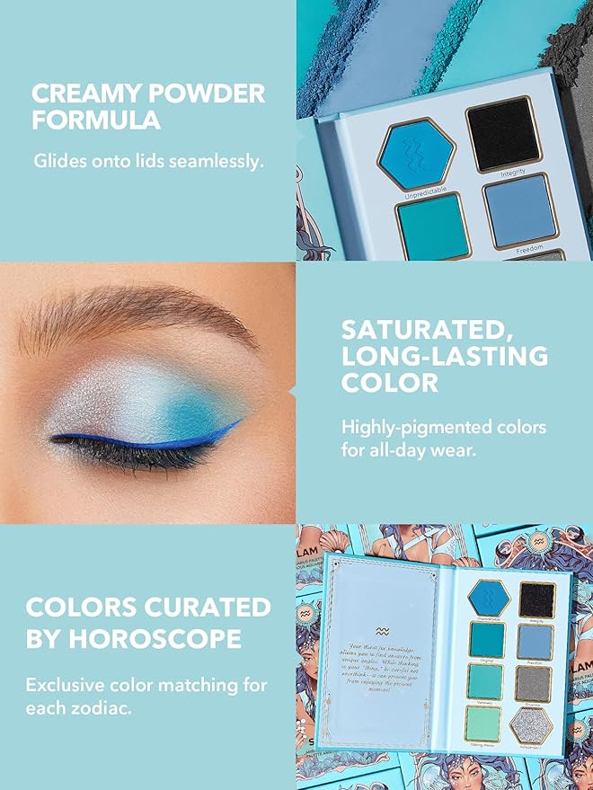 SHEGLAM Glitter Metallic Eyeshadow Palette 8-Color High Pigment Silver Blue Long Wearing Horoscope Collection Eye Shadow Palette - Ambitious Aquarius