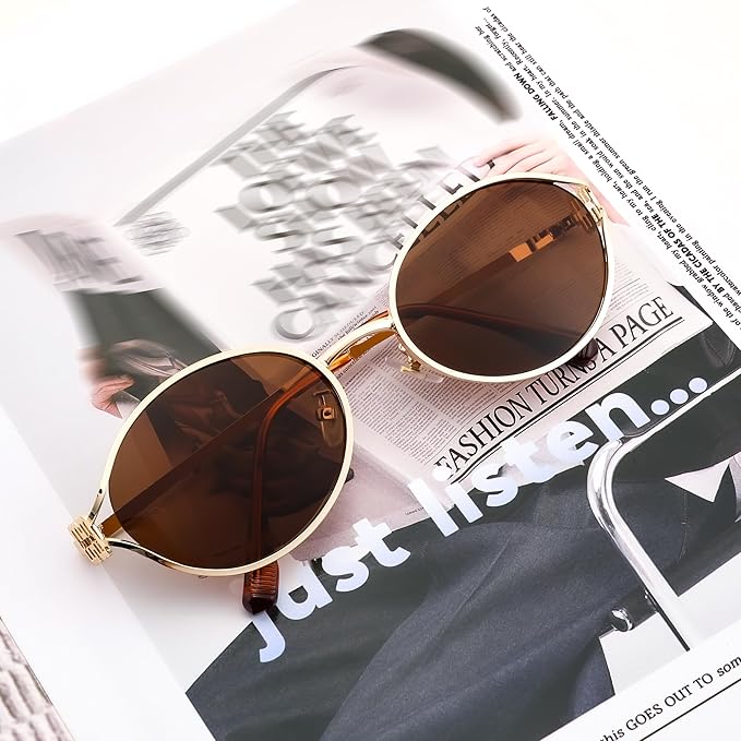 FEISEDY Retro Oval Small Sunglasses for Women Men 90s Trendy Classic Y2K Frame Round Shades UV400 Protection B9164