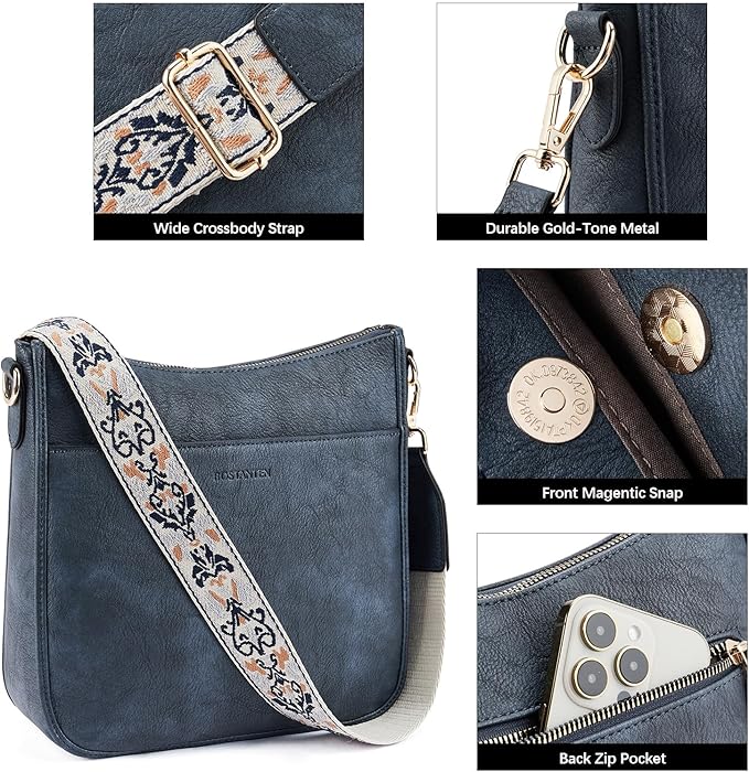 BOSTANTEN Crossbody Bags for Women Trendy Vegan Leather Hobo Purses Shoulder Handbags With Wide Shoulder Strap