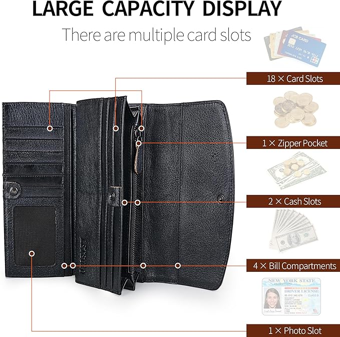 Wallets for Women Large Capacity Leather Clutch Wallet Card Organizer Women's Purse