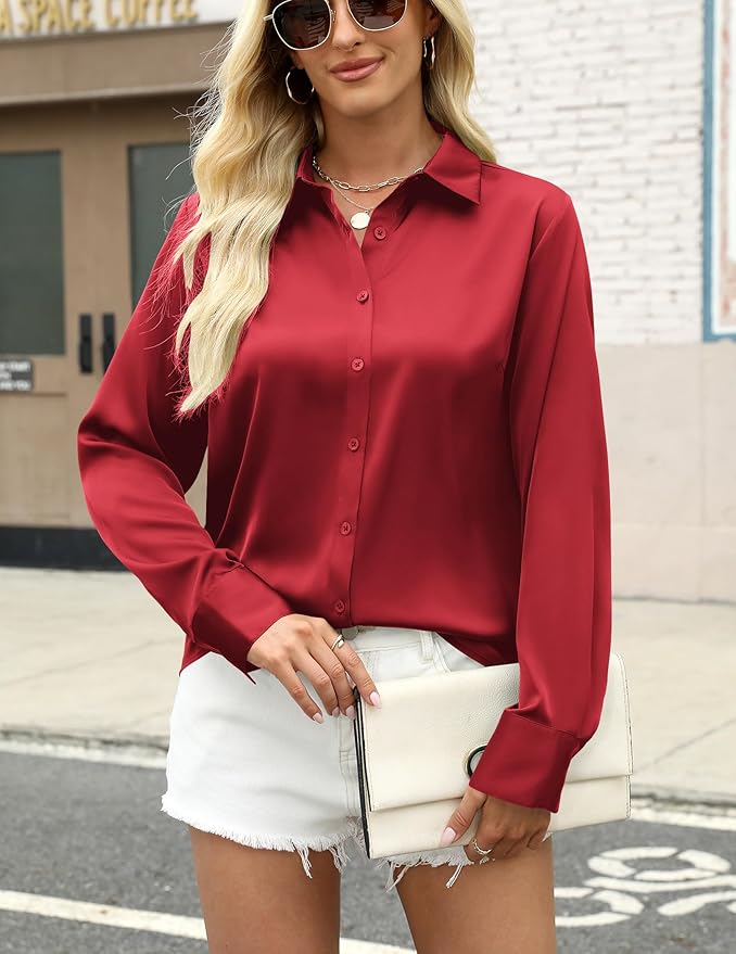 Zeagoo Satin Blouses for Women Silk Button Down Shirts Long Sleeve Business Casual Tops