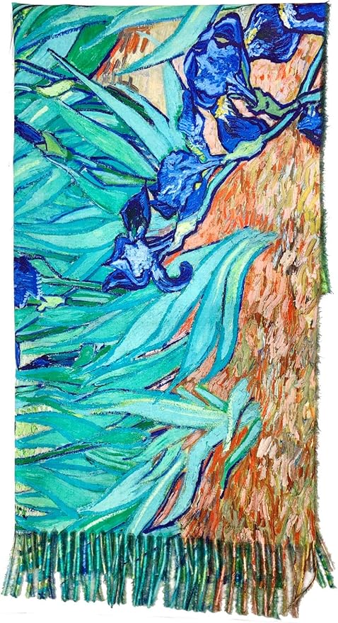 Plum Feathers Super Soft Cashmere Feel Double Sided Reversible Art Shawl Scarf Van Gogh Monet Klimt Inspired