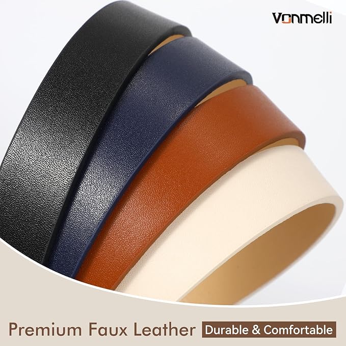 VONMELLI 4 Pack Womens Thin Leather Belt Skinny Waist Belts for Women Fashion Jeans Dress with Gold Buckle