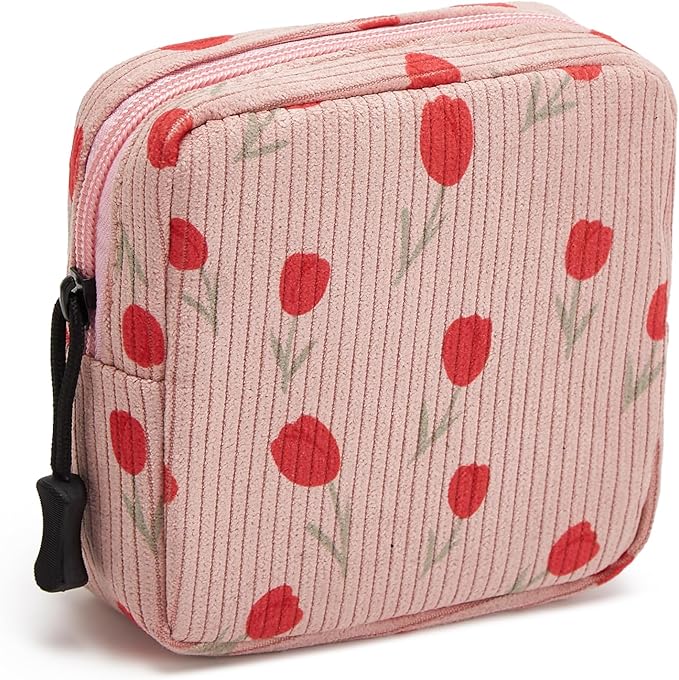 Small Makeup Bag for Purse,Mini Cosmetics Bag cute Zipper corduroy Cosmetic Pouch Storage Pouch Travel Toiletry Organizer for Women Girls(Tulip Pink)