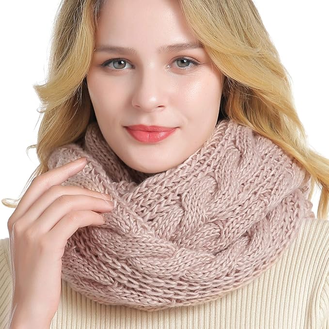 QUEENFUR Winter Women Thick Cable Knit Ribbed Infinity Circle Loop Scarf