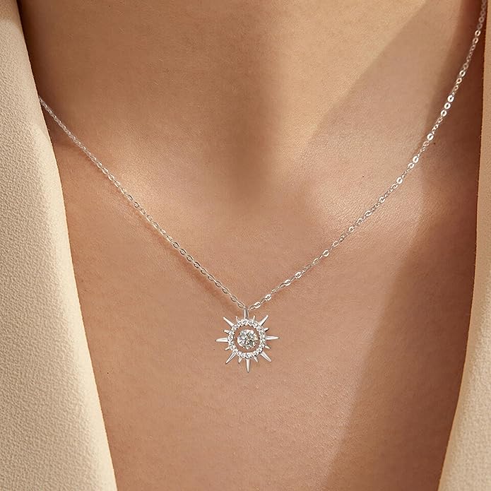 Moissanite 925 Sterling Silver Pendant Necklace 0.5-1 Carat Round Pear Cut, Dainty Elegent D Color Dancing Style with Bead Adjustable Chain Necklace for Women
