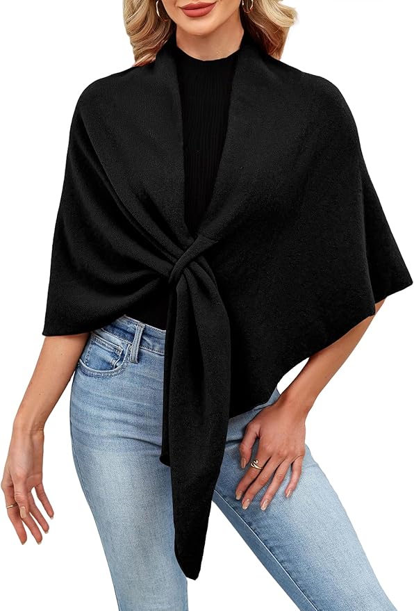 iWoo Women Soft Shawl Wraps kintted Open Front Poncho Sweater for Spring Fall Winter