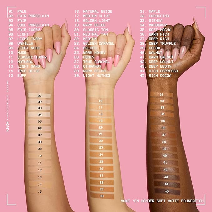 NYX PROFESSIONAL MAKEUP Make 'Em Wonder Liquid Foundation, 24HR Foundation Makeup With A Soft Matte Finish, Buildable Full Coverage - 10 Nude