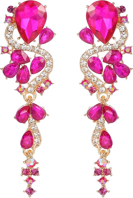 Fashion Rhinestone Statement Drop Dangle Earrings Long Colorful Crystal Bridal Wedding Teardrop Chandelier Earrings for Women Prom Pageant
