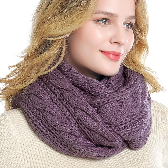 QUEENFUR Winter Women Thick Cable Knit Ribbed Infinity Circle Loop Scarf