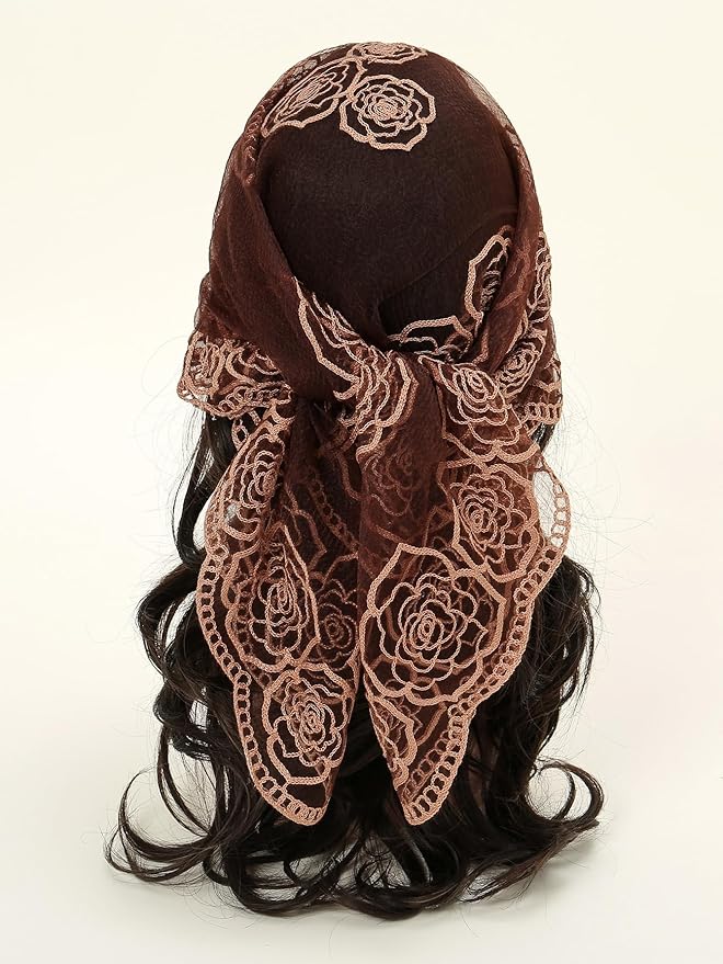 Floerns Women's Flower Embroidery Hair Scarf Headband Sheer Lace Hair Bandana