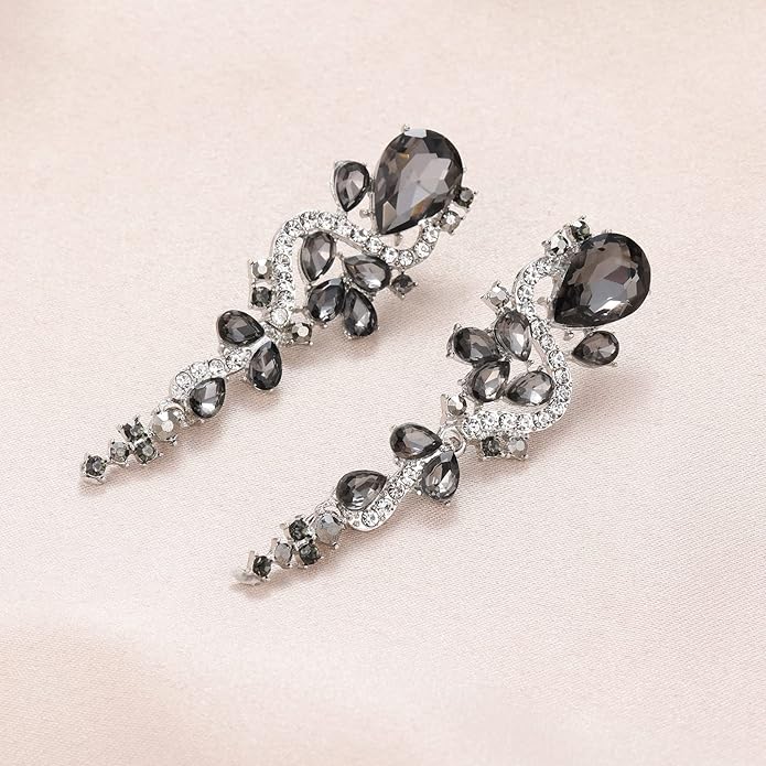 Fashion Rhinestone Statement Drop Dangle Earrings Long Colorful Crystal Bridal Wedding Teardrop Chandelier Earrings for Women Prom Pageant