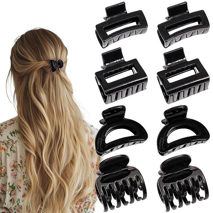 Small Hair Clips for Women Girls, 8 PCS 1.6 Inch Hair Claw Clips for Thin/Medium Thick Hair 4 Style Matte Hair Jaw Clips Non-Slip Tiny Hair Accessories
