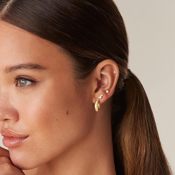 PAVOI 14K Gold Plated Wide Flat Edge Hoop Earrings for Women | Rose, White and Yellow Gold Hoops | Hypoallergenic Jewelry