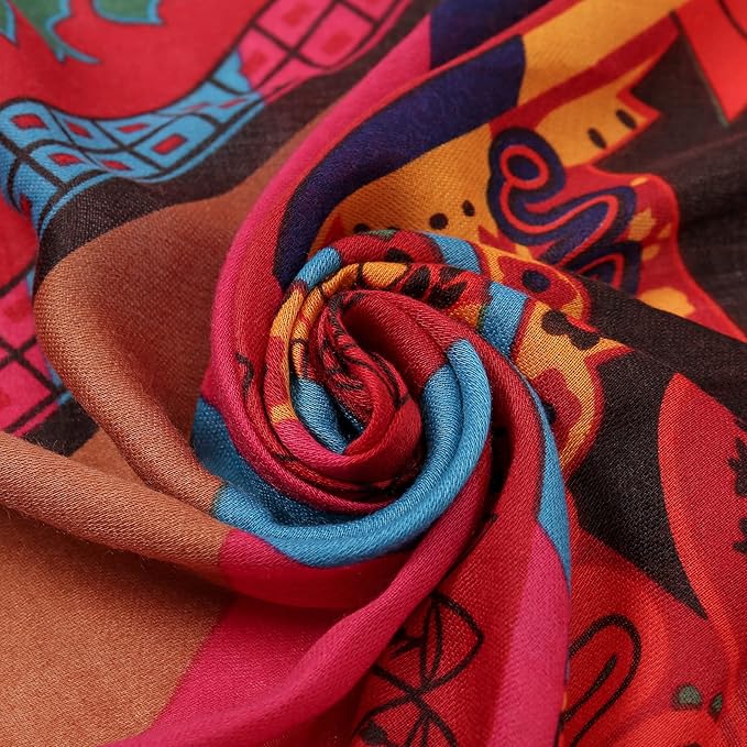 Yeieeo Boho Scarf for Women Lightweight Floral Printed Scarf Fall Winter Fashion Fringed Shawl