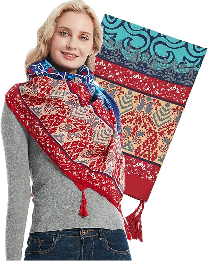 Yeieeo Boho Scarf for Women Lightweight Floral Printed Scarf Fall Winter Fashion Fringed Shawl