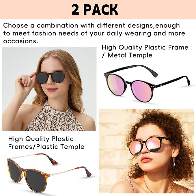 Vintage Round Polarized Sunglasses for Women Men Classic Retro Trendy Designer Style Sun Glasses UV400 Protection